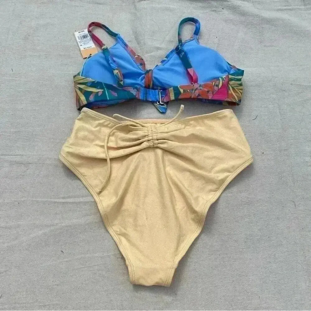 Kona sol‎ bikini colorful top size L, gold, bottom, high waisted size M_3